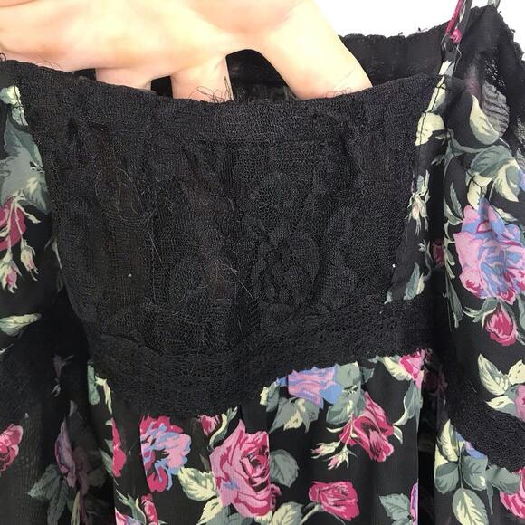 Forever 21 Dress Womens M Empire Waist Mini Dark Florals Square Neck Lace Y2K - Picture 6 of 9